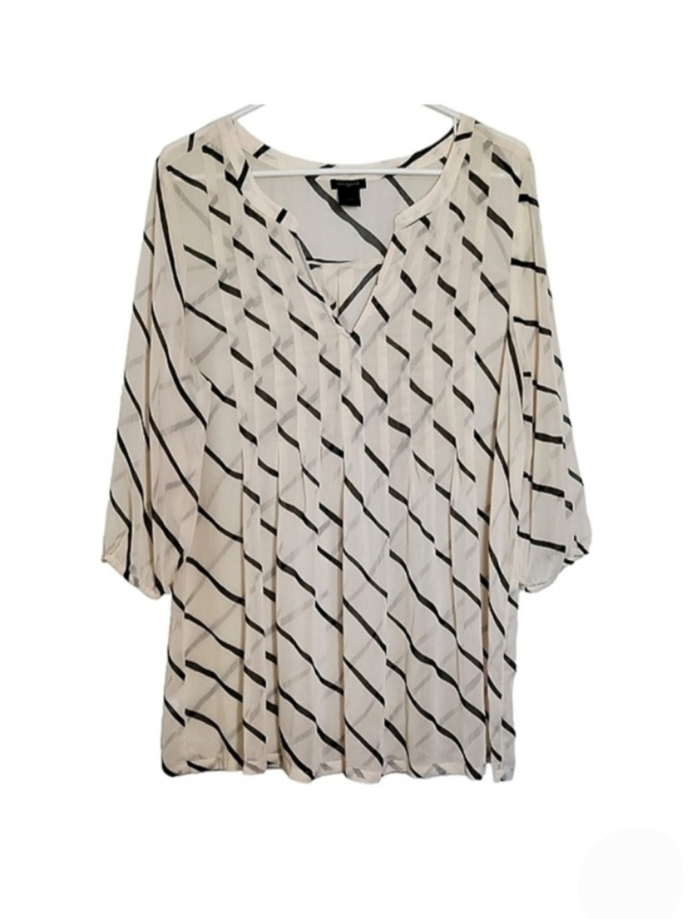 1495 * Ann Taylor Sheer Striped Blouse Black Cream Size L